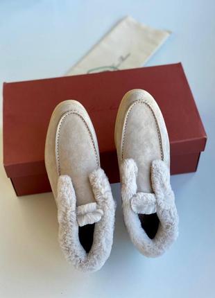 Ботинки лофери на хутрі в стилі loro piana преміум