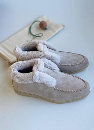 Ботинки лофери на хутрі в стилі loro piana преміум