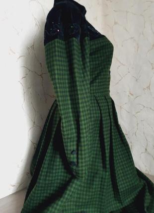 Шикарное длинное платье шерсть зелёная/чёрная клетка,46 р4 фото