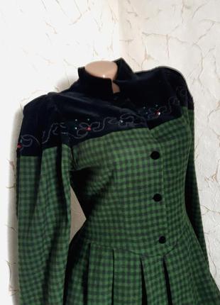 Шикарное длинное платье шерсть зелёная/чёрная клетка,46 р2 фото