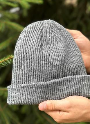Шапка зимова подвійна щільна чоловіча жіноча urban сіра | шапка зима універсальна в рубчик
