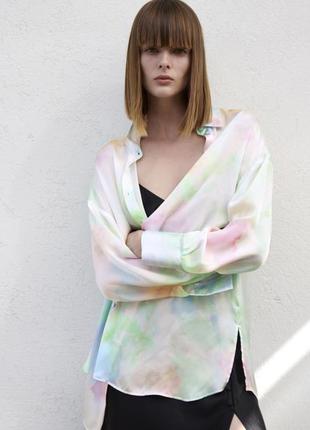 Сатинова блузка, рубашка тай дай оверсайз zara