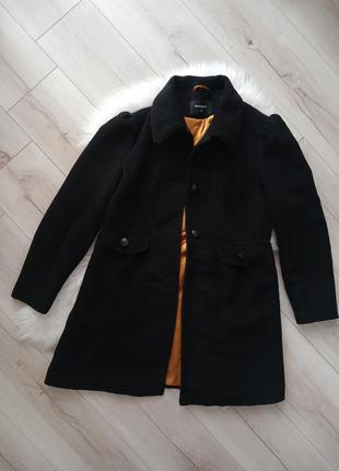Пальто чорне жіноче коротке, елегантне пальто,пальто до колін з плечиками