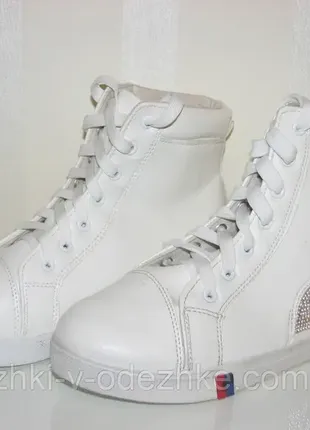 Белые деми ботинки высокие кеды стелька 24,5 см3 фото