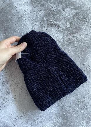 Шапка жіноча зимова темно-синя велюр тепла шапка на зиму3 фото
