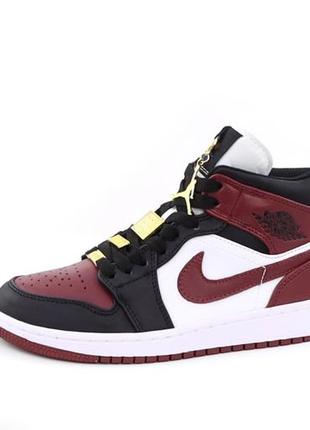 Женские кроссовки nike air jordan 1 mid bordo black white 36-37-38-39-40-413 фото