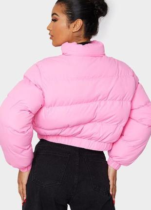 Зимняя женская теплая розовая укороченная куртка пуфер l-xl9 фото