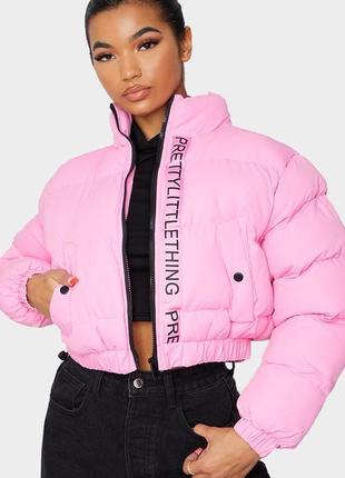 Зимняя женская теплая розовая укороченная куртка пуфер l-xl8 фото