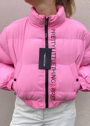 Зимняя женская теплая розовая укороченная куртка пуфер l-xl3 фото