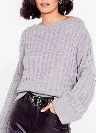 Базовий сірий в'язаний теплий м'який светр s-m6 фото