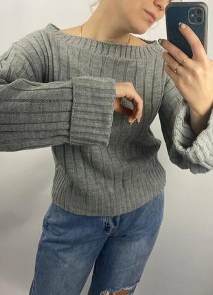 Базовий сірий в'язаний теплий м'який светр s-m2 фото