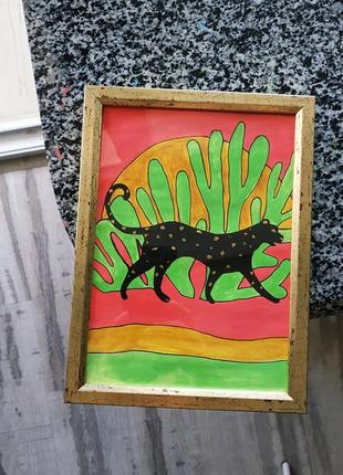 Интерьерная картина акрилом черная пантера, дикая кошка, подарок4 фото