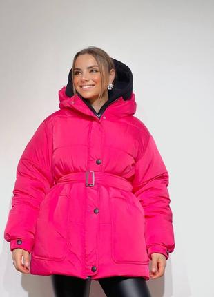 Куртка курточка зимова тепла малина рожева