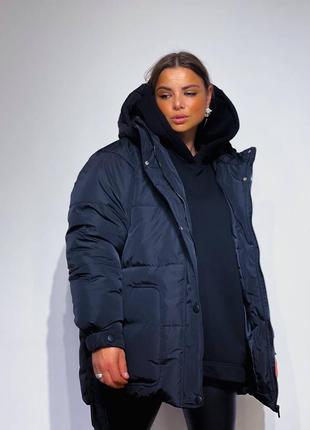 Куртка курточка зимняя с поясом с капсьоном теплая черная2 фото
