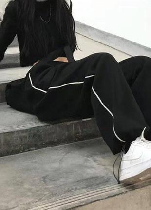 Ідеальні прямі штани з високою посадкою на резинці з фіксатором спортивні вільного крою