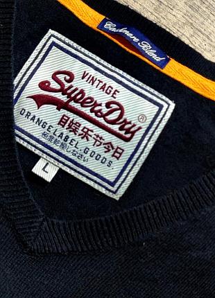 Чоловічий елегантний бавовняний светр з v-подібним коміром superdry в темно-синьому кольорі розмір l3 фото
