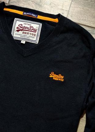 Чоловічий елегантний бавовняний светр з v-подібним коміром superdry в темно-синьому кольорі розмір l4 фото