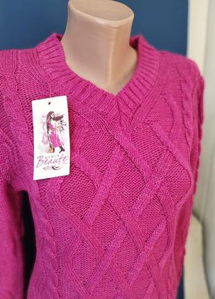 Пуловер малиновый женский джемпер свитер теплый турция3 фото
