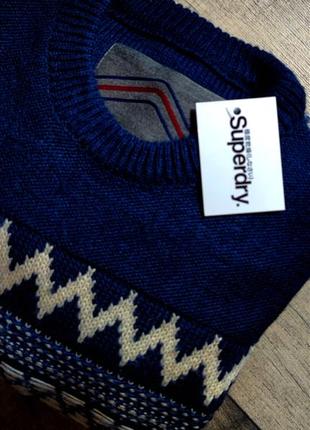 Мужской элегантный хлопковый плотны вязаный  свитер с  круглым воротом superdry в синем цвете размер l4 фото