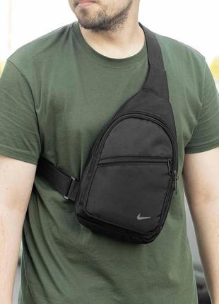 Мужская нагрудная сумка слинг через плечо nike black logo стильная черная бананка текстильная
