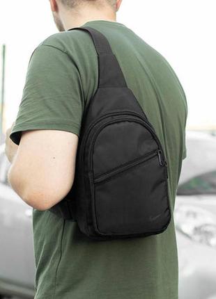 Мужская нагрудная сумка слинг через плечо nike black logo стильная черная бананка текстильная2 фото