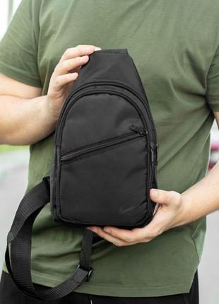 Мужская нагрудная сумка слинг через плечо nike black logo стильная черная бананка текстильная7 фото