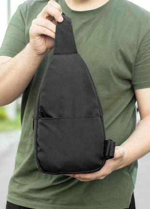 Мужская нагрудная сумка слинг через плечо nike black logo стильная черная бананка текстильная8 фото