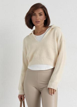 Кремовий комплект-двійка з в'язаним пуловером та майкою2 фото