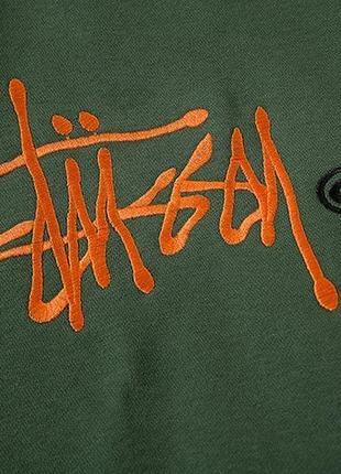 Теплый худи stussy khaki green на флисе5 фото