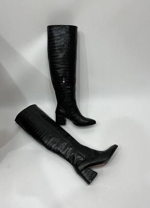 Шкіряні високі чоботи ботфорти на підборах з натуральної шкіри2 фото