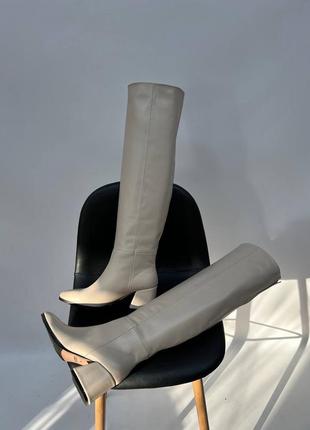 Шкіряні високі чоботи ботфорти на підборах з натуральної шкіри7 фото
