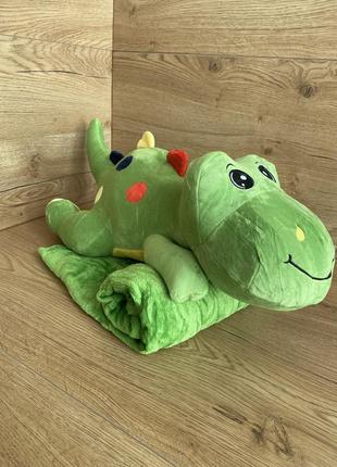 Іграшка-подушка з пледом усередині 3 в 1 дракон/іграшка трансформер м'яка плюшева2 фото