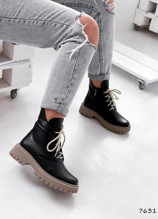 Удобные качественные черные женские ботинки зимние, утеплитель шерсть, кожаные/кожа-женская обувь на зиму1 фото