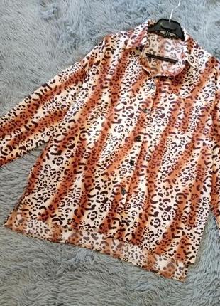 Рубашка блуза для дома или сна оверсайз с разрезами по бокам хищный леопардовый принт8 фото