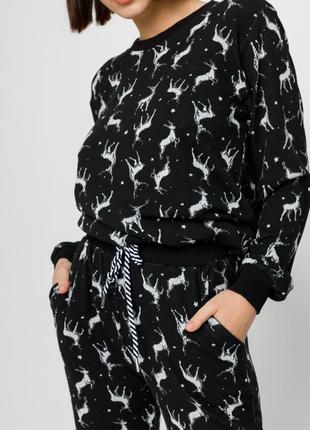Пижама женская со штанами черная с оленями размер s, m, l, xl3 фото