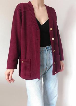 Винтажный кардиган шерстяной свитер бордовый джемпер пуловер реглан лонгслив кофта шерсть кардиган6 фото