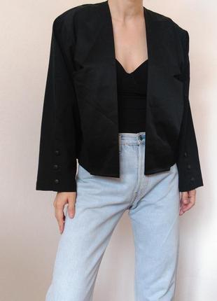 Винтажный пиджак шерстяной жакет черный блейзер шерсть черный пиджак винтаж жакет2 фото