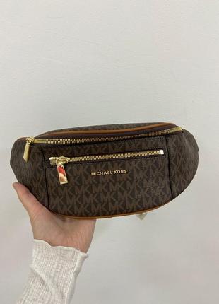 Бананка натуральна шкіра сумка у стилі michael kors mott pebble bum bag brown8 фото