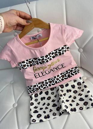 Костюм 2-ка футболка ,юбка принт леопард 21616 wanex, розовый, девочка, лето, 110 см