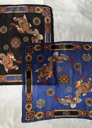 Шелковые шифоновые платочки с драконами. италия.1 фото