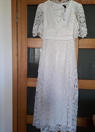 Длиное новое  белое женское платье ,кружево karen miler