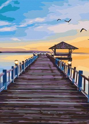 Премиум картина по номерам 40х50 на деревянном подрамнике "мостик в закат" pbs631