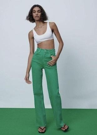 Зелені джинси вільного крою джинси труби кльошні джинси палаццо zara расклешенные джинсы трубы прямые джинсы клёш2 фото