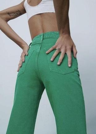 Зелені джинси вільного крою джинси труби кльошні джинси палаццо zara расклешенные джинсы трубы прямые джинсы клёш1 фото