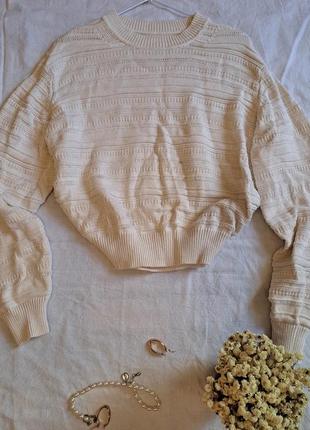 Молочный хлопковый свитер, свитер молочного цвета4 фото