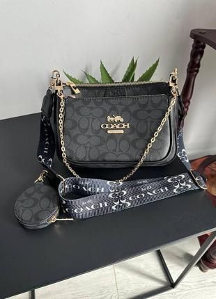 Женская сумка коуч черная coach black multi poshette