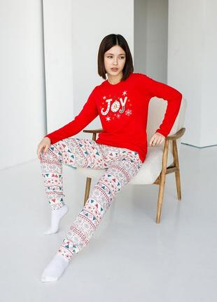 Піжама жіноча зі штанами новорічна joy розміри s, m, l, xl