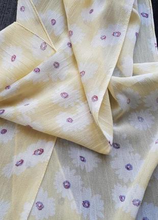 Тонкий вискозный желтый шарф шарфик с ромашками в цветы ромашки1 фото