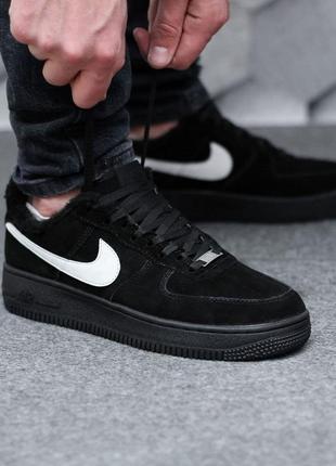 Чоловічі чорні сірі зимові кросівки на хутрі nike air force low black dark grey winter