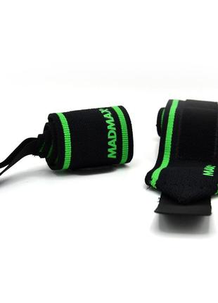 Кистьові бинти madmax mfa-298 wrist wraps 18" black/green  (пара)2 фото